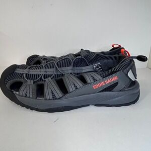 Eddie Bauer Cedar Mens Hiking Sandals Gray Orange Bungee Closed Toe Size 10M